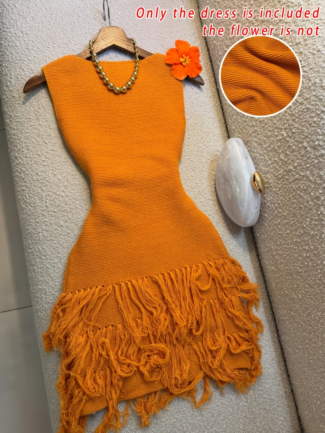Women's Sleeveless Dress, Plain Without Floral Patterns with Fluffy Fringe Hem Adding a Playful Effortless Touch.
