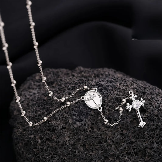 Italian 925 Sterling Silver or 18K Gold Plated Rosary Bead Cross Necklace Chain for Women men