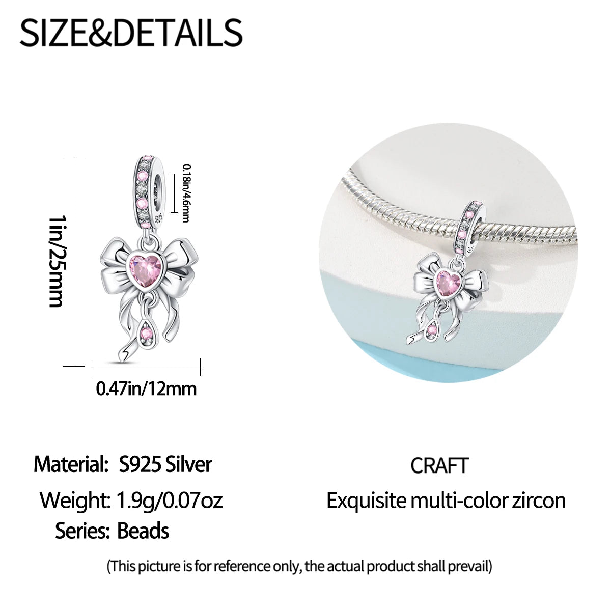 Charms Beads Pink Zircon Bow Tie