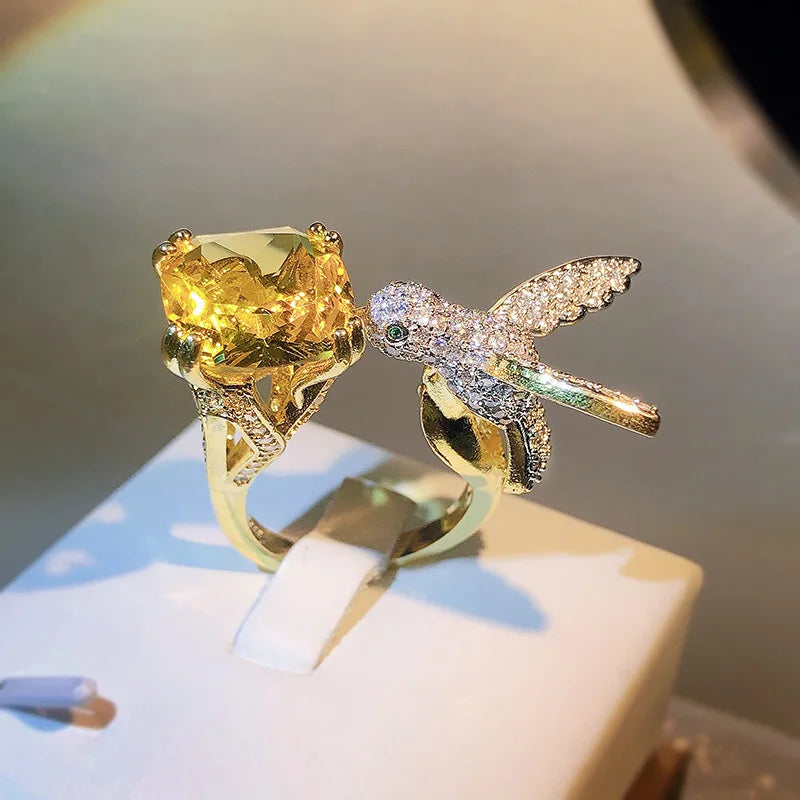Gemstone Hummingbird Ring 925