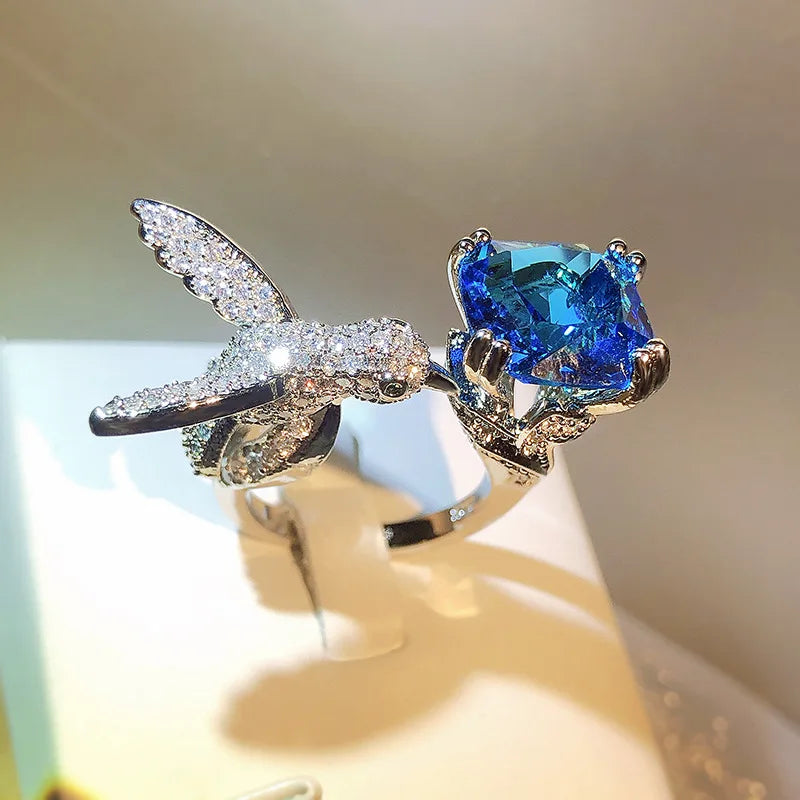 Gemstone Hummingbird Ring 925