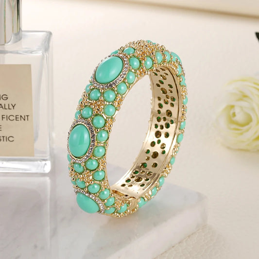 Gold Plated Rhinestone Resin Bangles