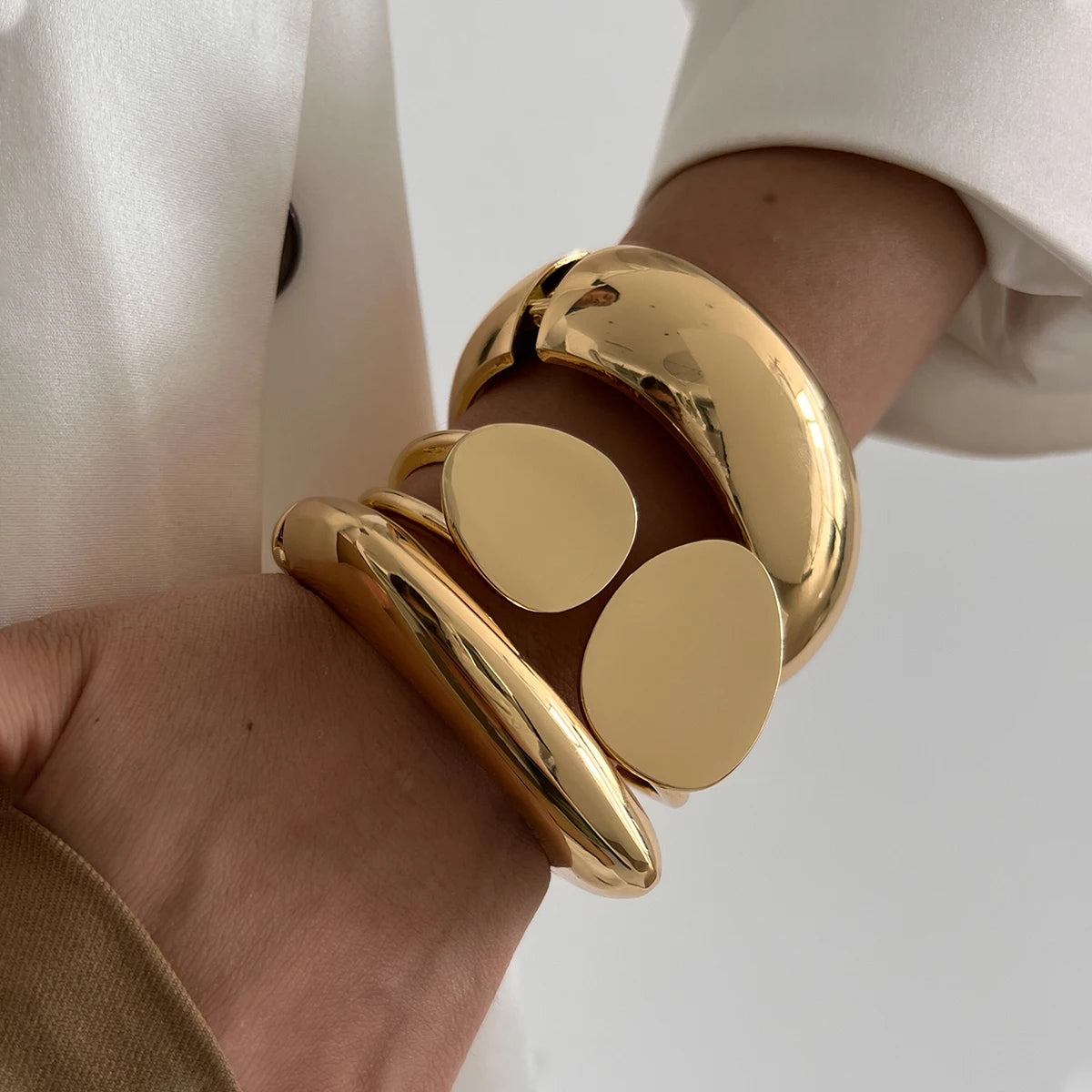 6 Styles Geometric Gold Color Cuff Spring Bangles Wide Hand Bracelets