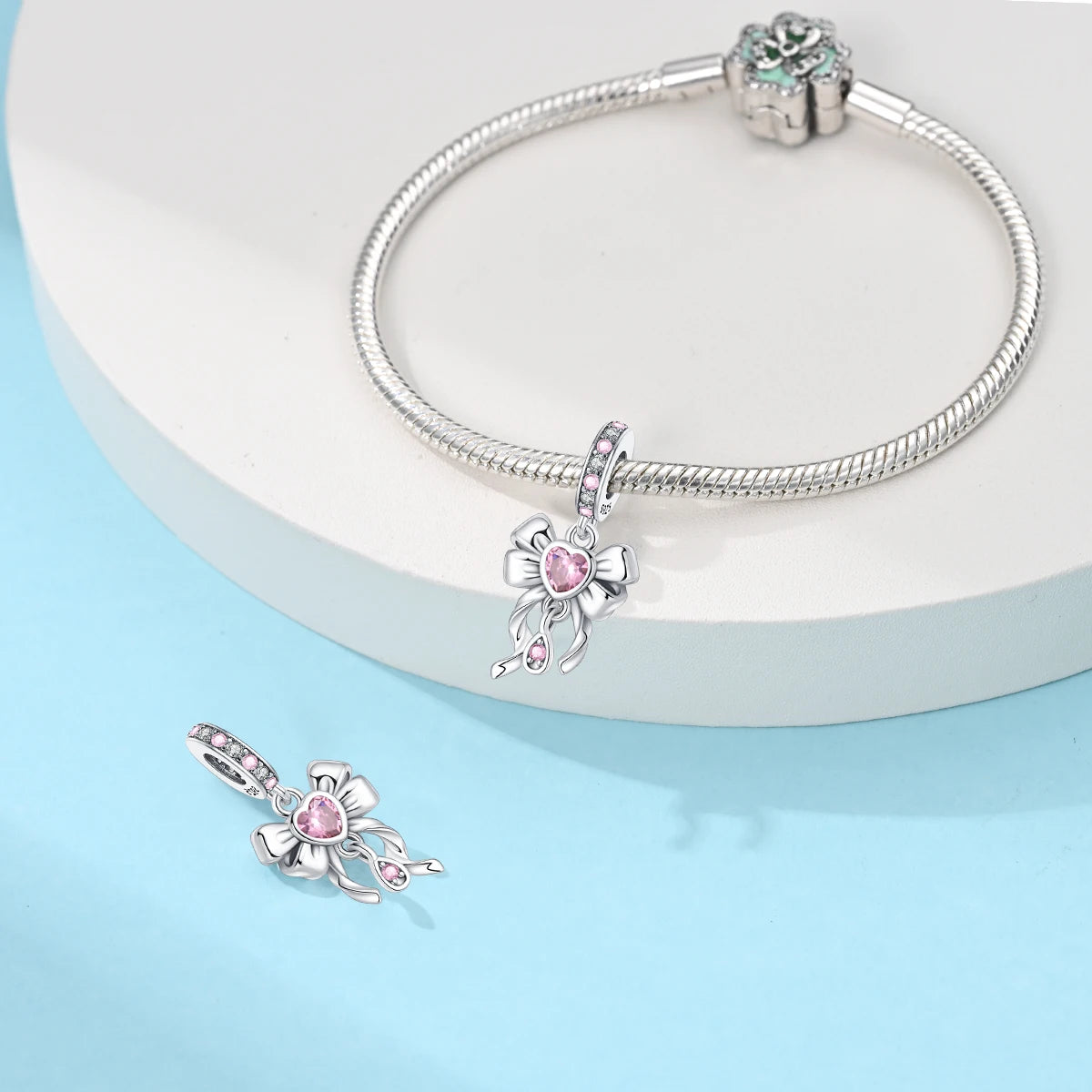 Charms Beads Pink Zircon Bow Tie