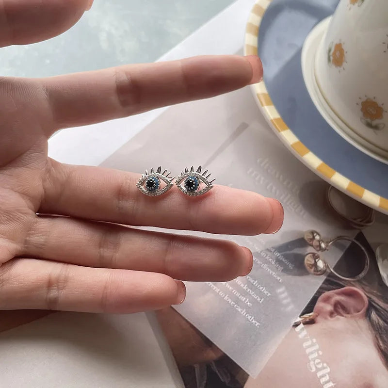925 Sterling Silver Zircon Blue Evil Eye Stud Earrings
