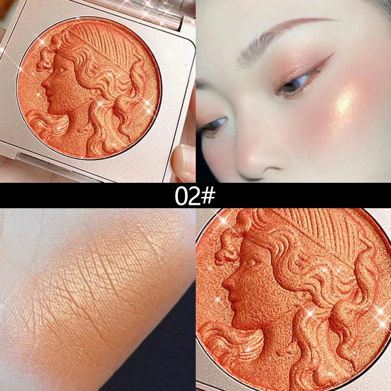 3D Orange/Pink Highlighter Blush Palette Long-Lasting Shimmer Powder