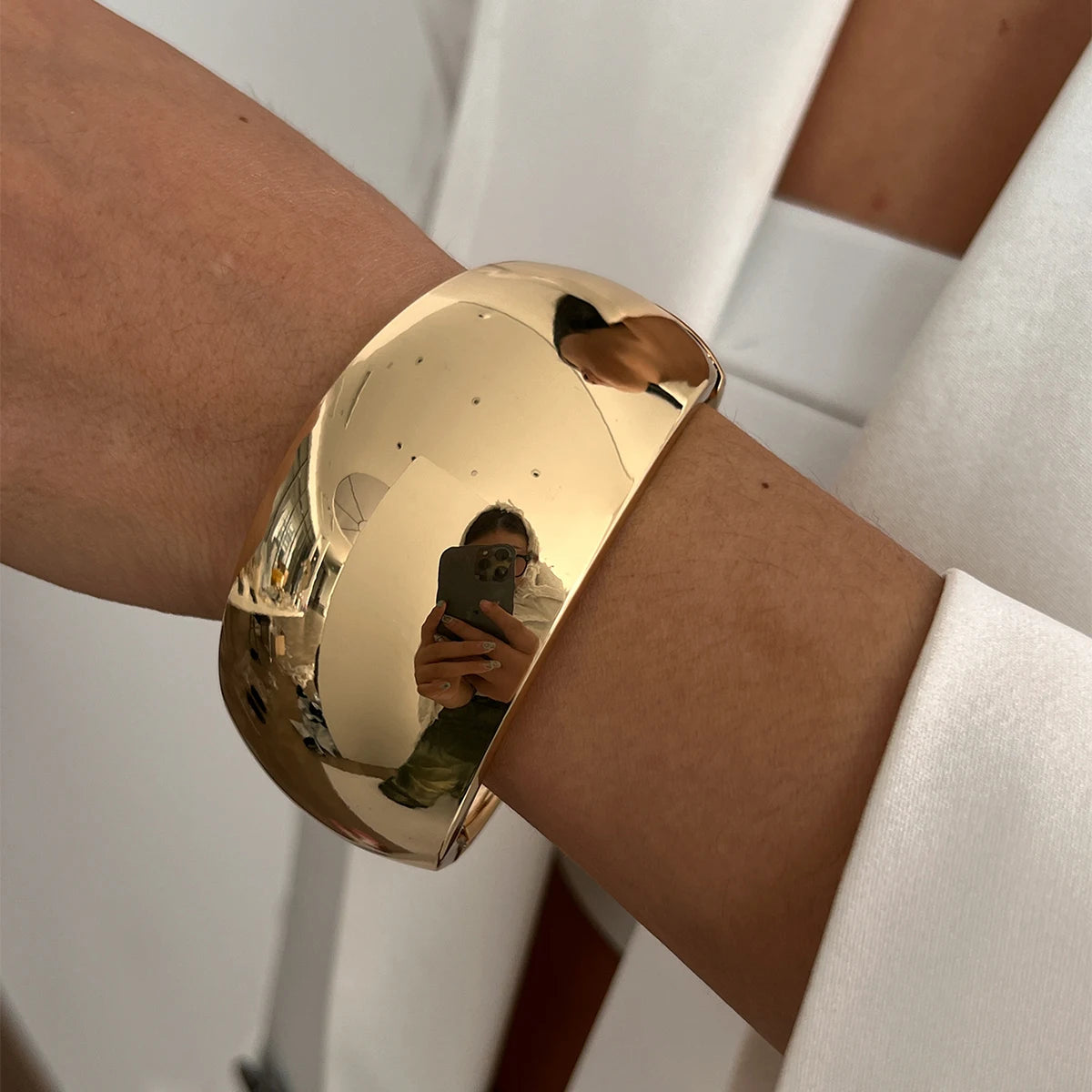 6 Styles Geometric Gold Color Cuff Spring Bangles Wide Hand Bracelets