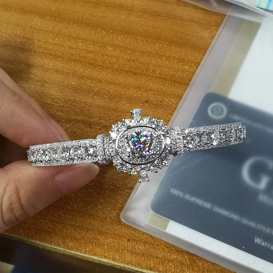 Luxury Moissanite Open Bangles 925 Sterling Silver