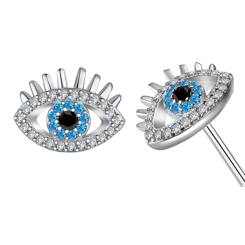 925 Sterling Silver Zircon Blue Evil Eye Stud Earrings