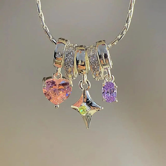 Punk Sweet and Cool Crystal Heart Pendant Necklace for Women