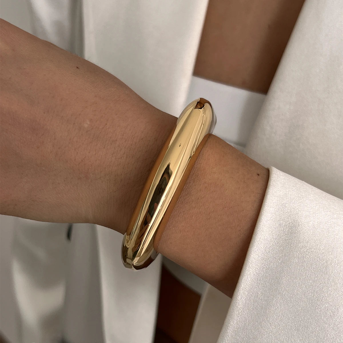 6 Styles Geometric Gold Color Cuff Spring Bangles Wide Hand Bracelets