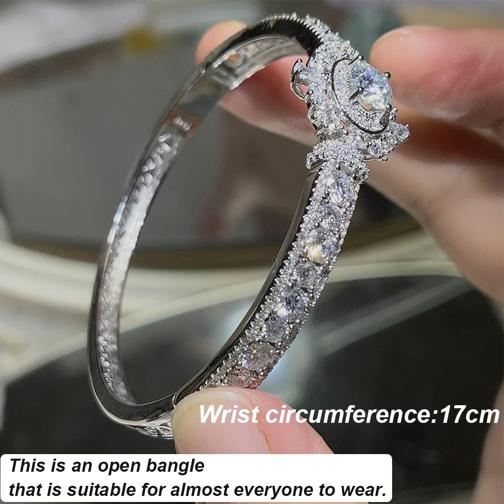 Luxury Moissanite Open Bangles 925 Sterling Silver