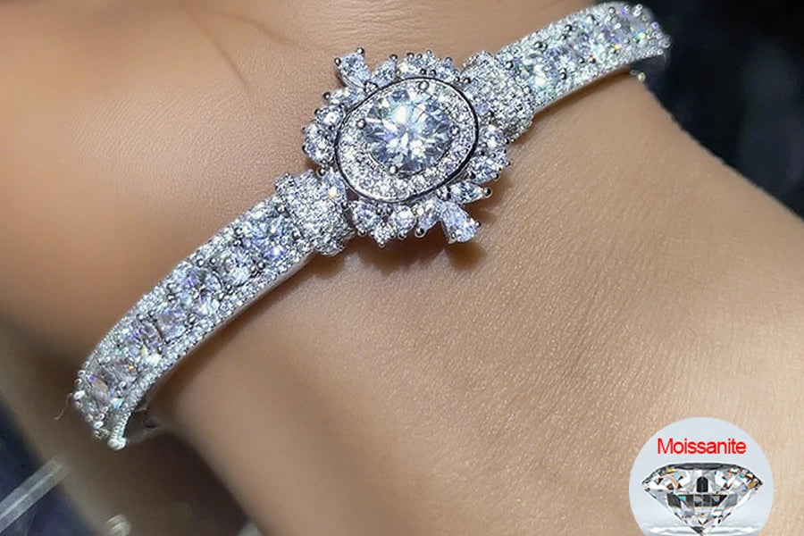 Luxury Moissanite Open Bangles 925 Sterling Silver