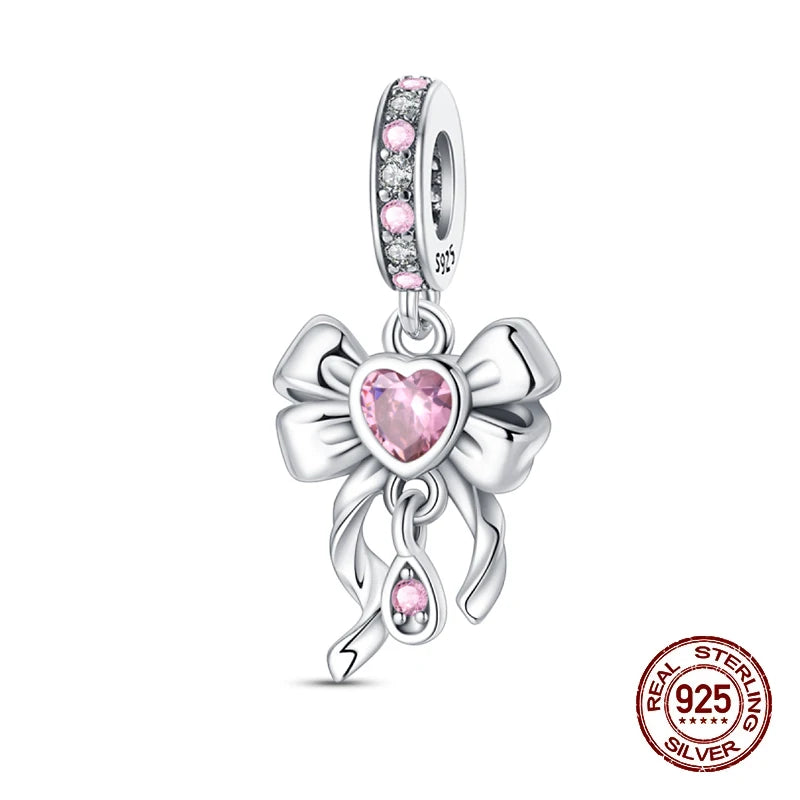 Charms Beads Pink Zircon Bow Tie