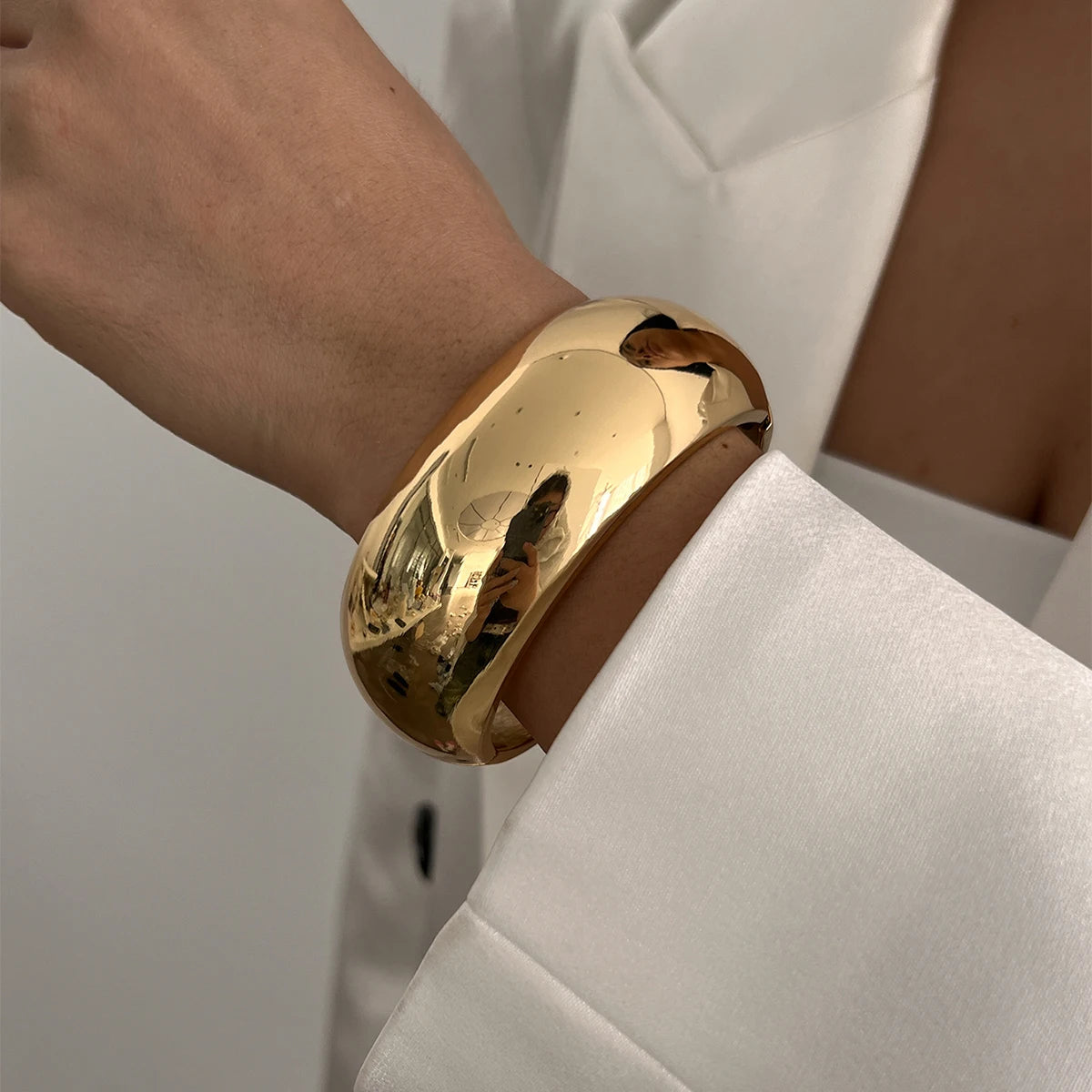 6 Styles Geometric Gold Color Cuff Spring Bangles Wide Hand Bracelets