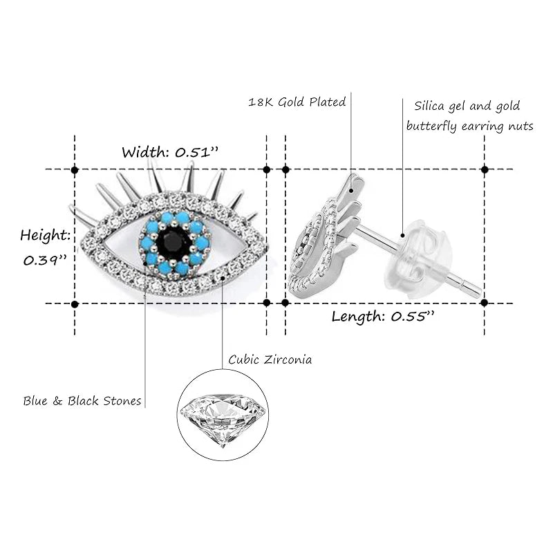 925 Sterling Silver Zircon Blue Evil Eye Stud Earrings