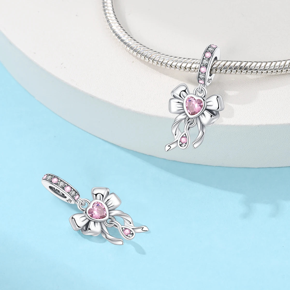 Charms Beads Pink Zircon Bow Tie