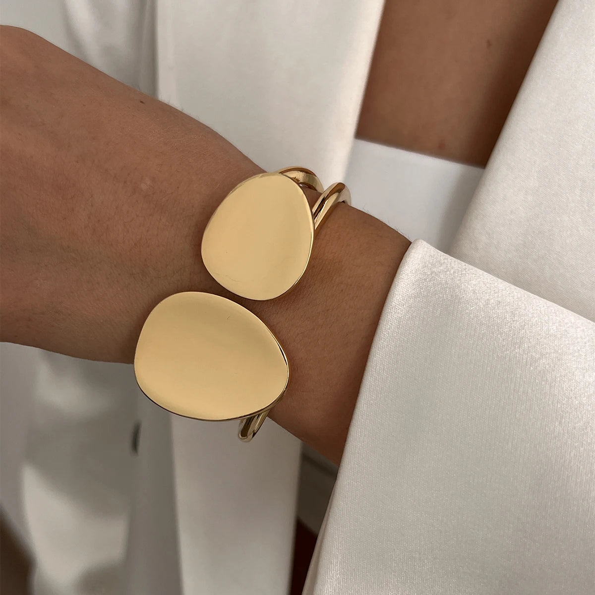 6 Styles Geometric Gold Color Cuff Spring Bangles Wide Hand Bracelets