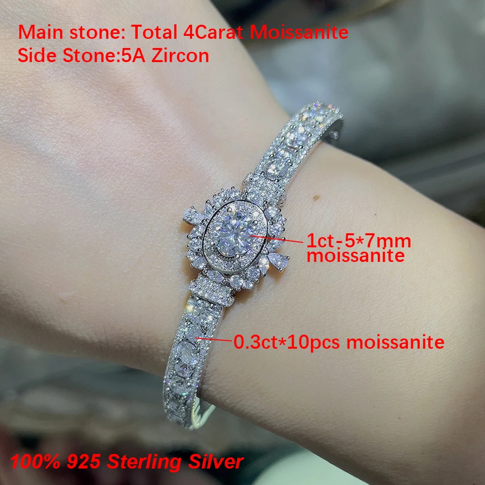 Luxury Moissanite Open Bangles 925 Sterling Silver