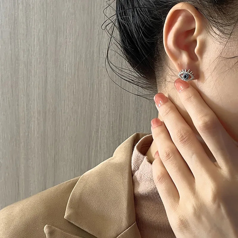 925 Sterling Silver Zircon Blue Evil Eye Stud Earrings
