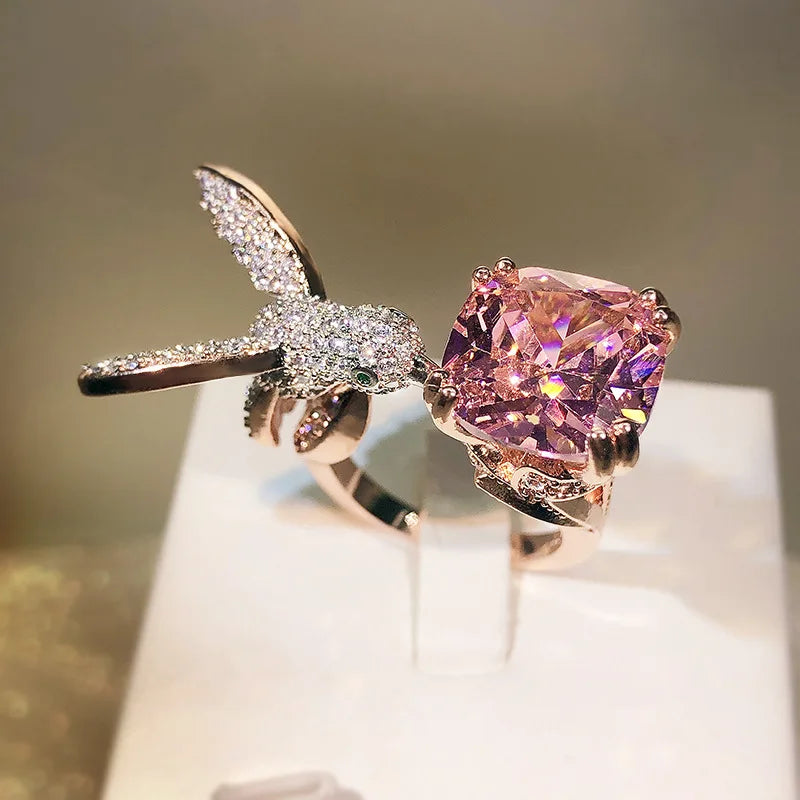 Gemstone Hummingbird Ring 925