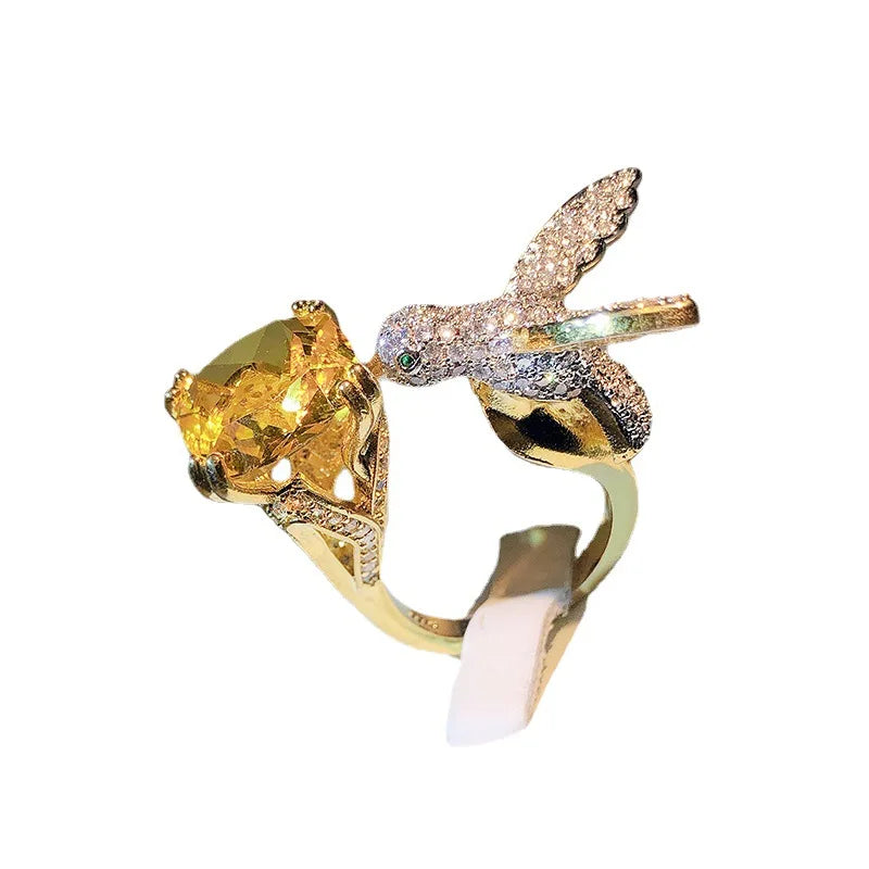 Gemstone Hummingbird Ring 925