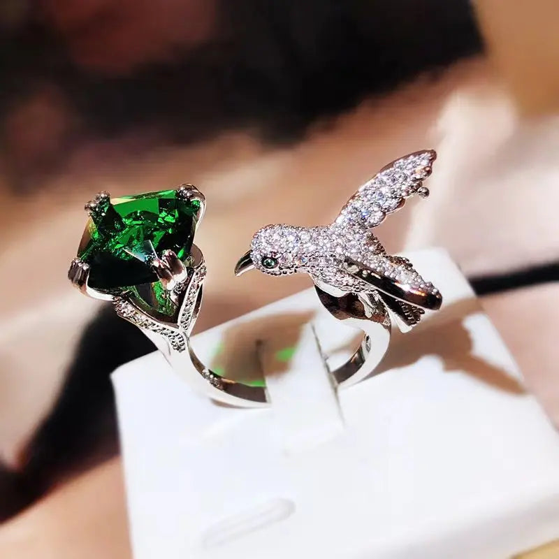 Gemstone Hummingbird Ring 925