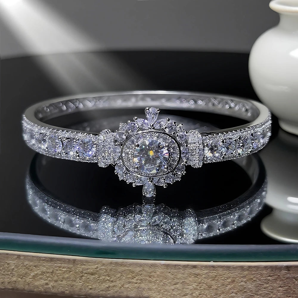 Luxury Moissanite Open Bangles 925 Sterling Silver