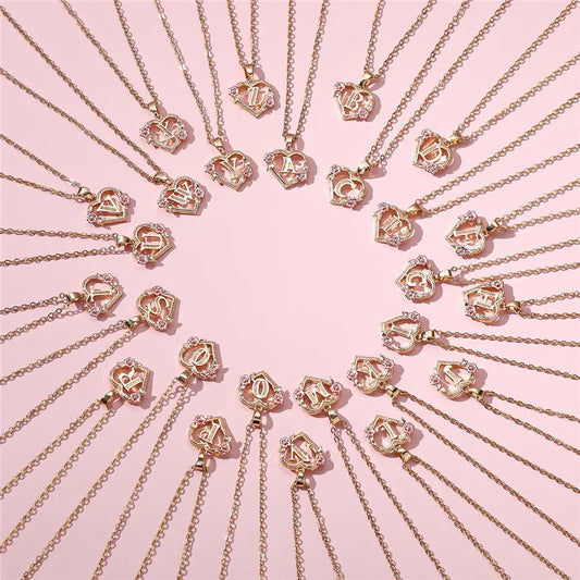 Female A-Z Letter Flower Pendant Necklace