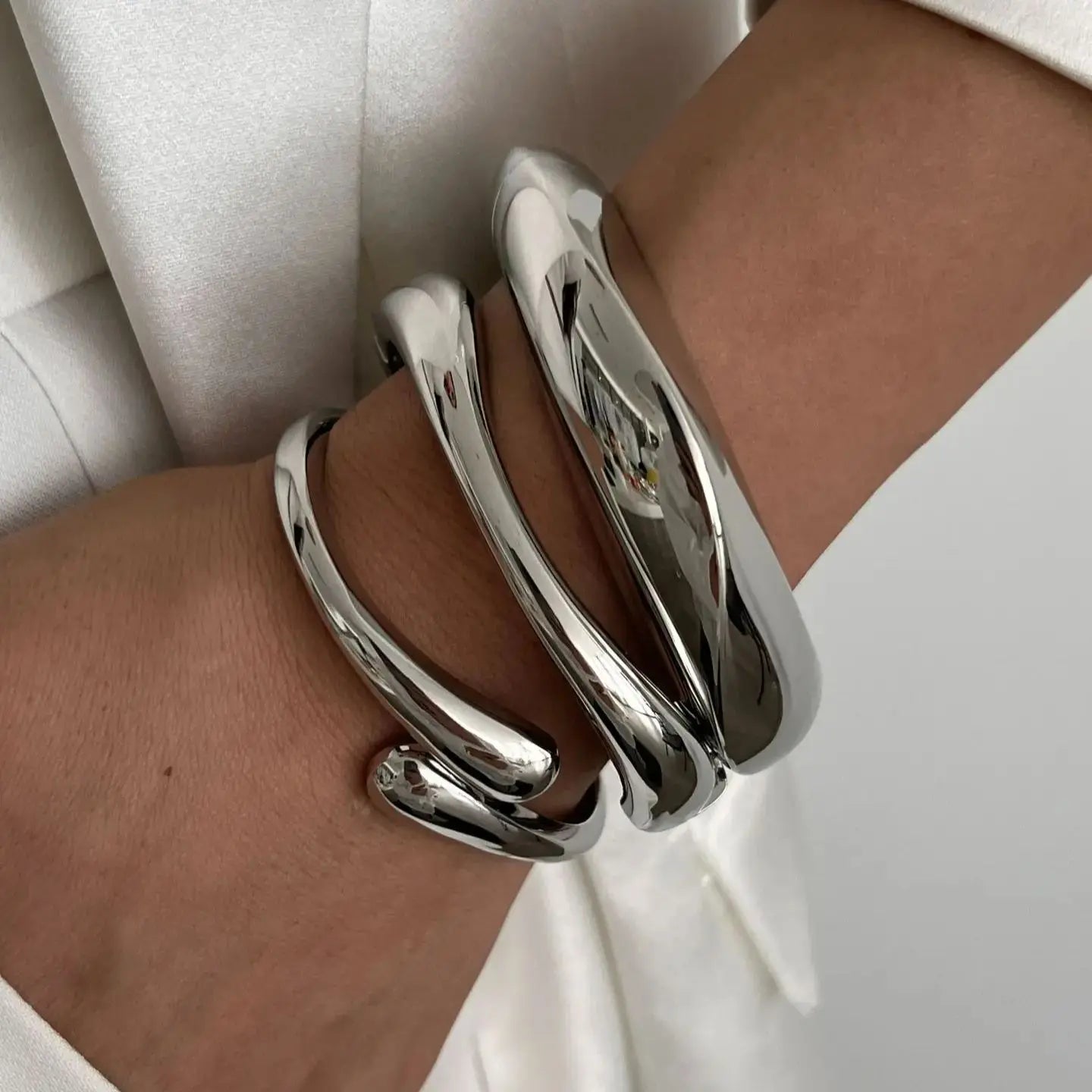 3 Styles Gold Silver Color Geometric Spring Bangles