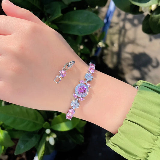 Pink Round Cubic Zircon Tennis Bracelet