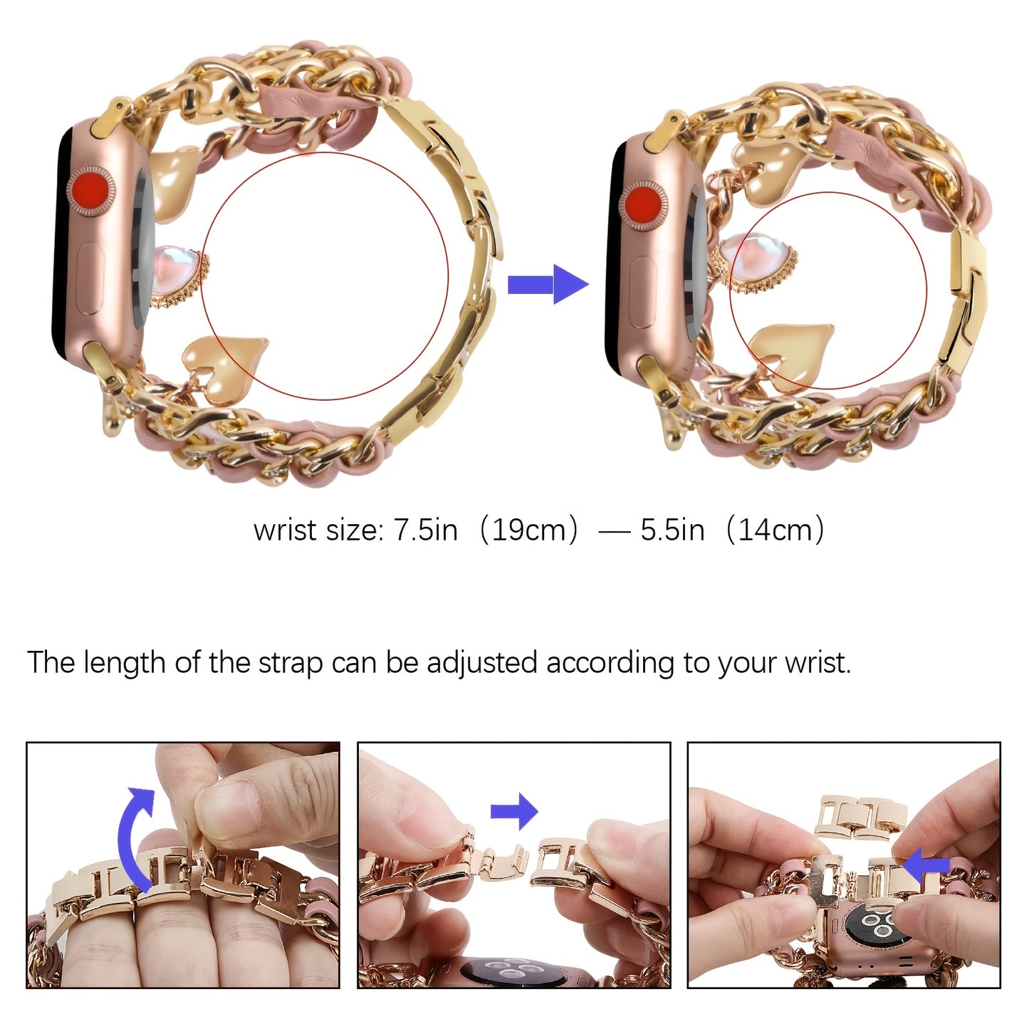 Stylish Heart-Themed Metal Strap Bracelet with a Cowboy Chain Design for The for iwatch Ultra 2, Compatible with for apple Watch Series 10/9/8/7/6/5/4/3/SE, Suitable for Women in Sizes 38/40/41/42/44/45/46/49Mm