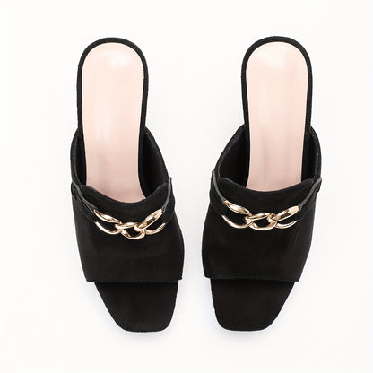 High-Heeled Sandals, Featuring Eye-Catching Golden Chain Buckles.