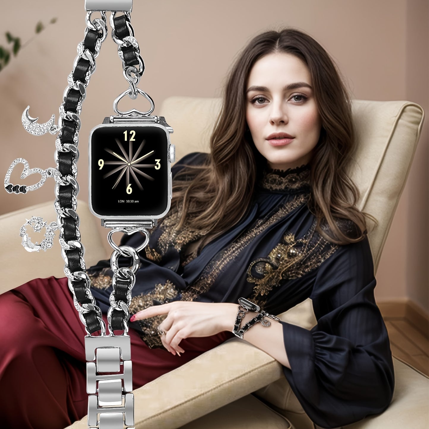 Stylish Heart-Themed Metal Strap Bracelet with a Cowboy Chain Design for The for iwatch Ultra 2, Compatible with for apple Watch Series 10/9/8/7/6/5/4/3/SE, Suitable for Women in Sizes 38/40/41/42/44/45/46/49Mm