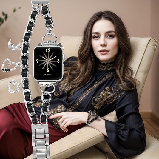 Stylish Heart-Themed Metal Strap Bracelet with a Cowboy Chain Design for The for iwatch Ultra 2, Compatible with for apple Watch Series 10/9/8/7/6/5/4/3/SE, Suitable for Women in Sizes 38/40/41/42/44/45/46/49Mm