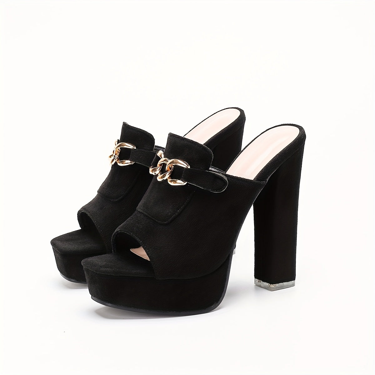 High-Heeled Sandals, Featuring Eye-Catching Golden Chain Buckles.