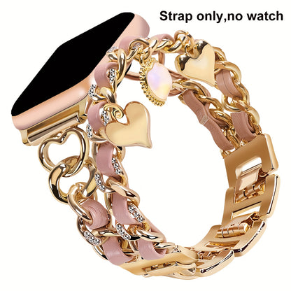 Stylish Heart-Themed Metal Strap Bracelet with a Cowboy Chain Design for The for iwatch Ultra 2, Compatible with for apple Watch Series 10/9/8/7/6/5/4/3/SE, Suitable for Women in Sizes 38/40/41/42/44/45/46/49Mm