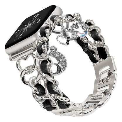 Stylish Heart-Themed Metal Strap Bracelet with a Cowboy Chain Design for The for iwatch Ultra 2, Compatible with for apple Watch Series 10/9/8/7/6/5/4/3/SE, Suitable for Women in Sizes 38/40/41/42/44/45/46/49Mm