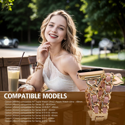 Stylish Heart-Themed Metal Strap Bracelet with a Cowboy Chain Design for The for iwatch Ultra 2, Compatible with for apple Watch Series 10/9/8/7/6/5/4/3/SE, Suitable for Women in Sizes 38/40/41/42/44/45/46/49Mm