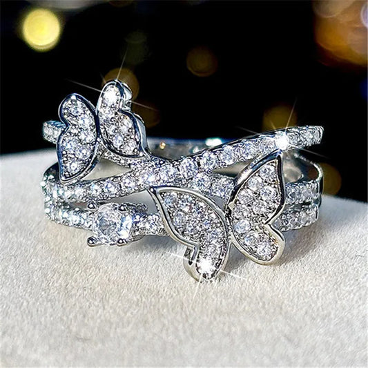 925 sterling silver butterfly ring with sparkling stones from MyClosetAid on white background