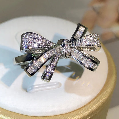 925 Sterling Silver High Quality Bow Zircon Ring