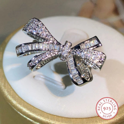 925 Sterling Silver High Quality Bow Zircon Ring