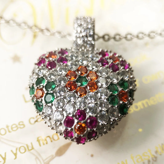 Heart Necklace Colorful Flower