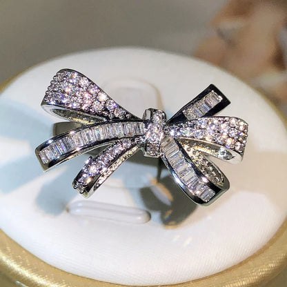925 Sterling Silver High Quality Bow Zircon Ring