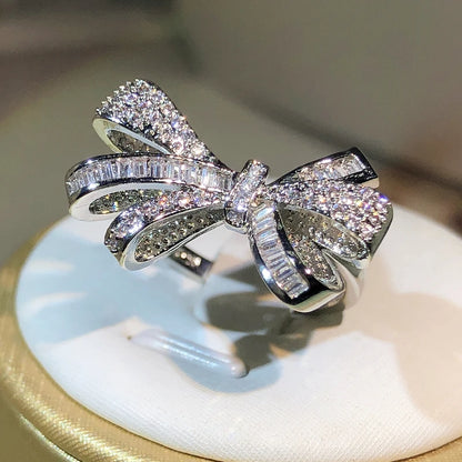 925 Sterling Silver High Quality Bow Zircon Ring