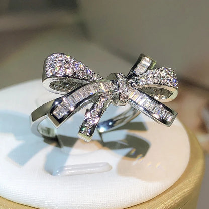 925 Sterling Silver High Quality Bow Zircon Ring