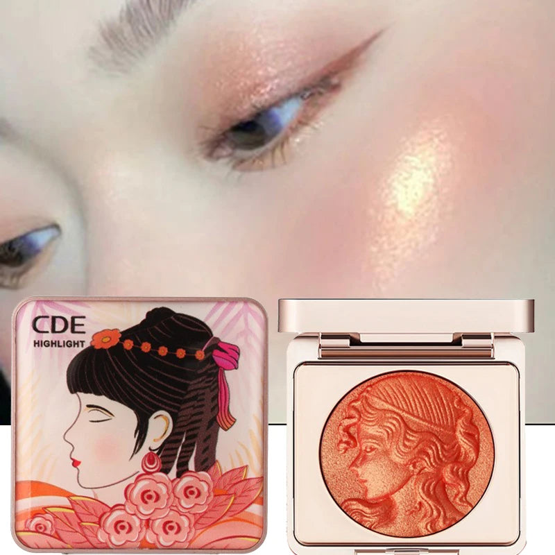 3D Orange/Pink Highlighter Blush Palette Long-Lasting Shimmer Powder