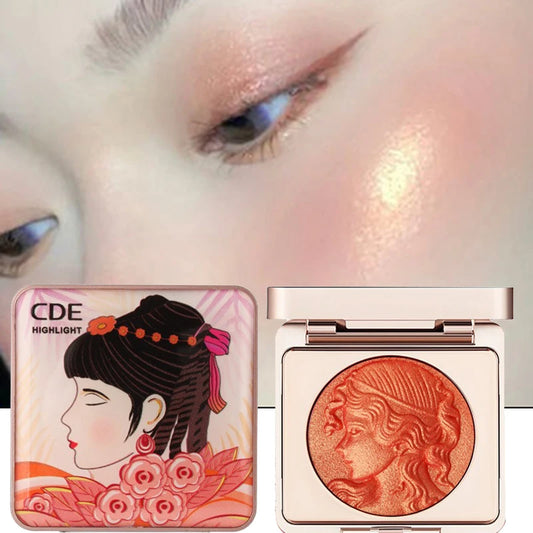 3D Orange/Pink Highlighter Blush Palette Long-Lasting Shimmer Powder