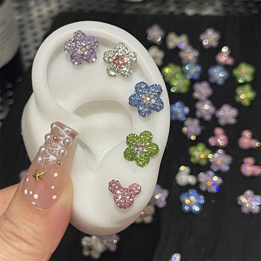 1PCS Cute Colorful Rhinestone Flower Love Heart Butterfly Stainless Steel Ear Bone Nail  Earrings