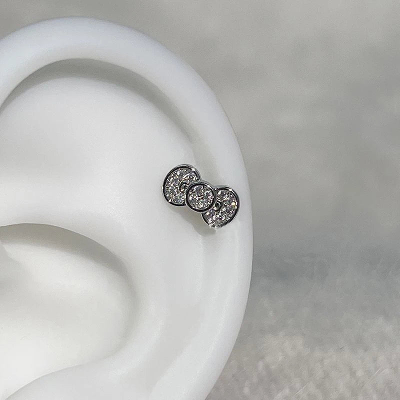 Bowknot Heart 316L Stainless Steel Annular Ear Bone Earring